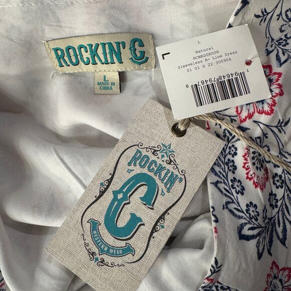 Rockin’ C Large A-Line Dress Floral Sleeveless Shark-Bite Hem Lined Scoop Neck - Picture 9 of 10